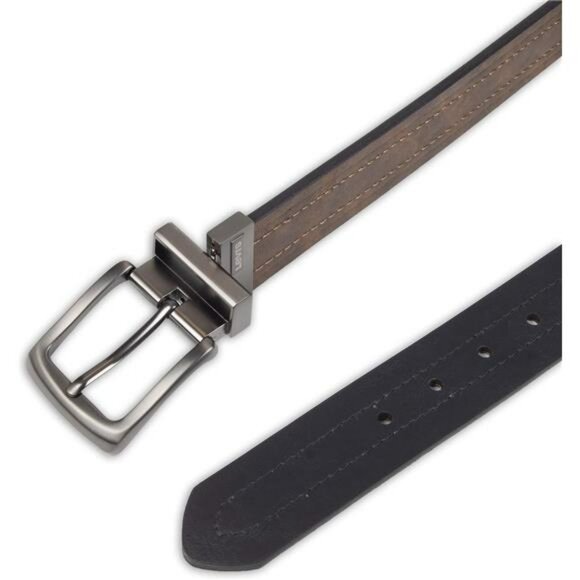 Mens Reversible Casual Leather Belt Rotating Buckle for Jeans or Khakis - Picture 5 of 7